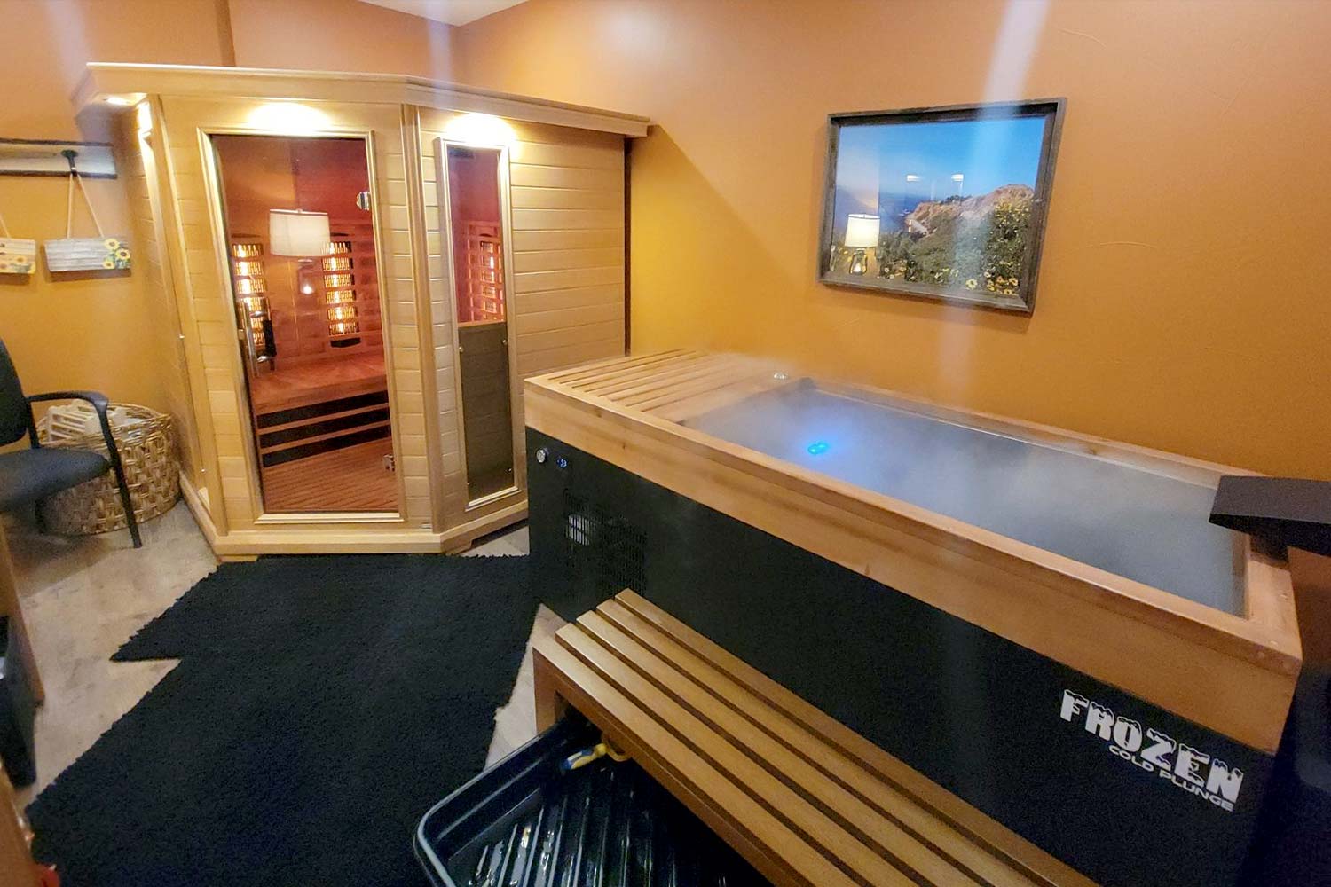 Infrared sauna and a cold plunge tank