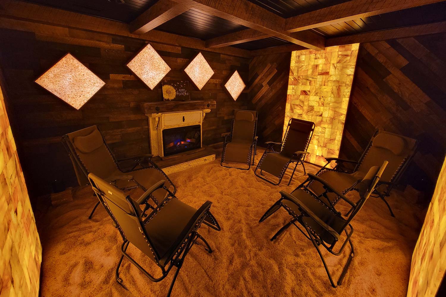 Salt cave with six reclining chairs inside