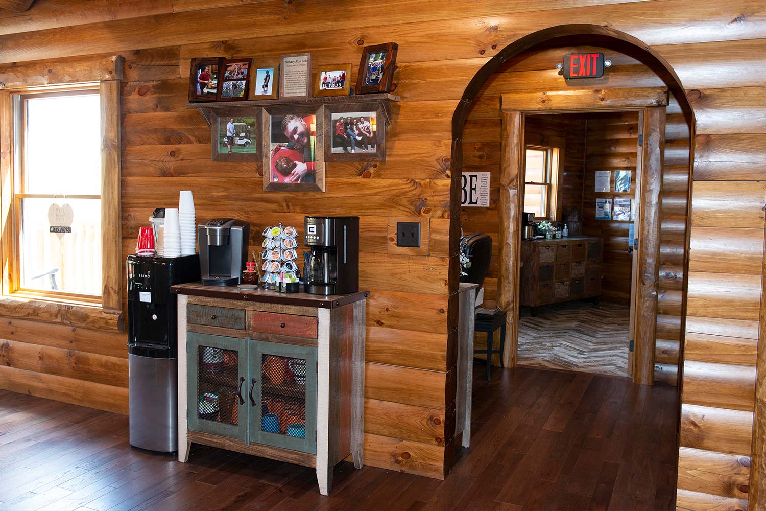 Arched doorway next to a coffee bar