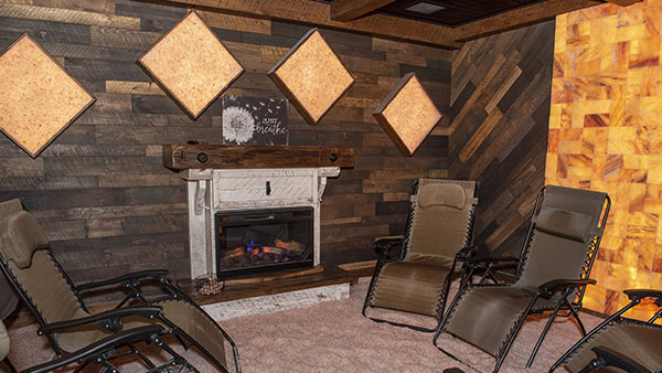 Salt cave with chairs throughout